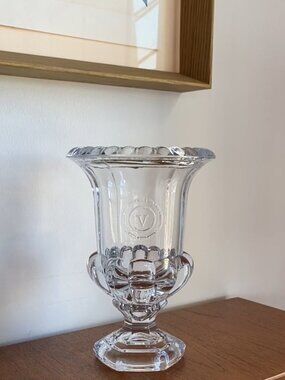 Vintage Val Saint Lambert Crystal Vase with Scalloped Rim.
